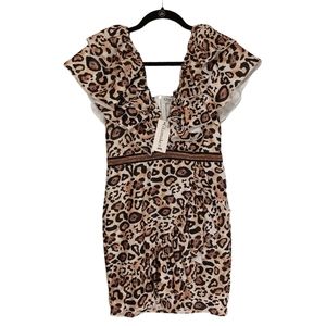 GLAMAKER Ruffle Sleeve Leopard Animal Print Cocktail Dress Small NWT